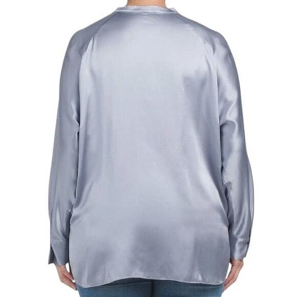 Vince Women's Size XXL 100% Silk Band Collar Blouse Iris Blue Long Sleeve - Picture 2 of 10